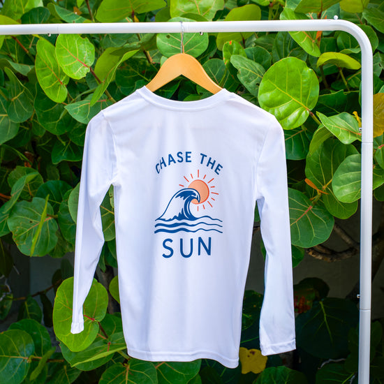 Back view of the Youth Sun SRQutie SPF LS Tee