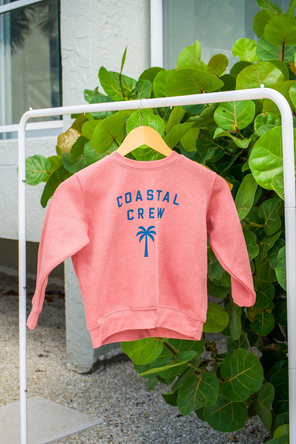 Front view of the Youth Coastal Crew Sweatshirt in Mauve