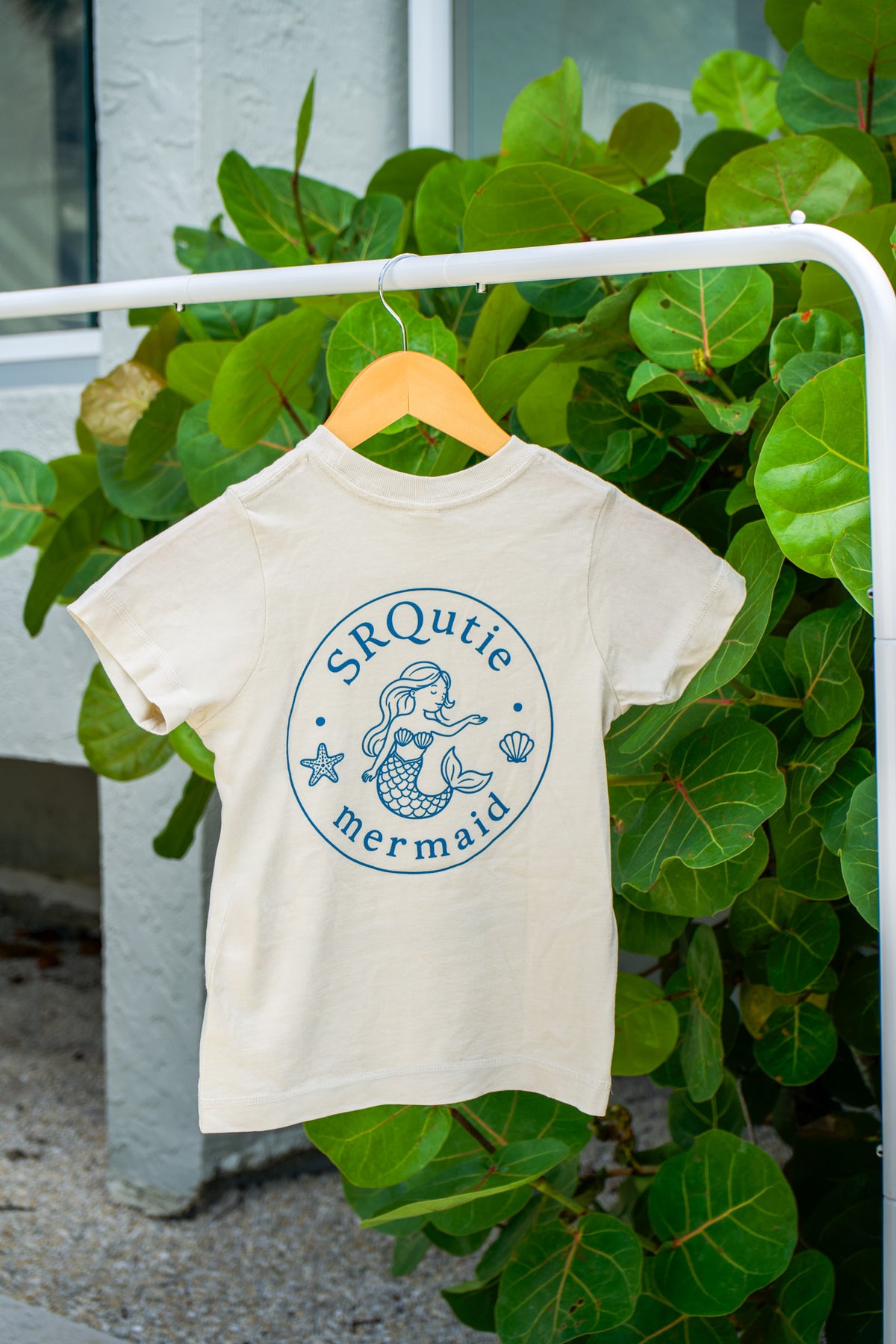 Back view of the Youth Mermaid SRQutie Tee in Natural