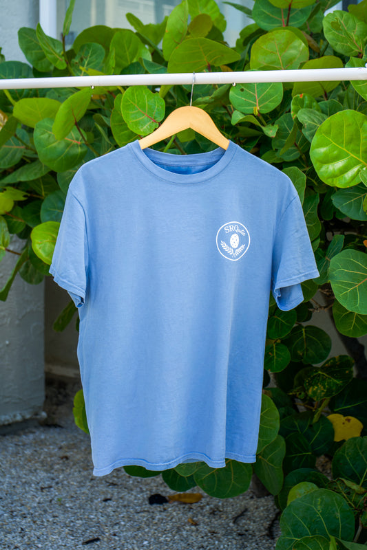 Front view of the Pickleball Club SRQutie Tee in Denim