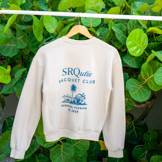 Back view of the Racquet Club SRQutie Sweatshirt