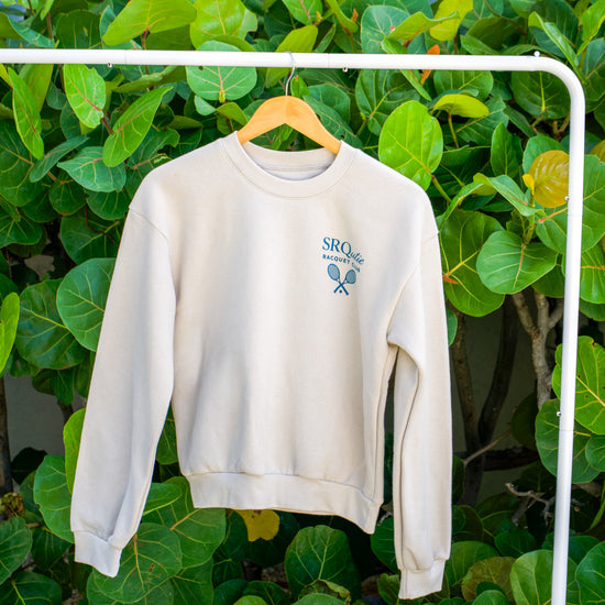 Front view of the Racquet Club SRQutie Sweatshirt