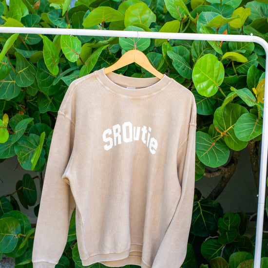The women's SRQutie Ribbed Varsity Sweatshirt in Latte