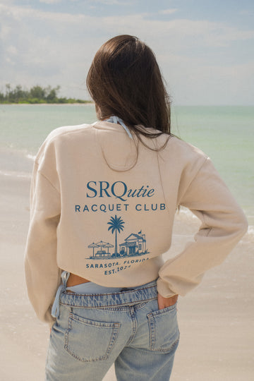 Lifestyle photo of the women's Racquet Club SRQutie Sweatshirt