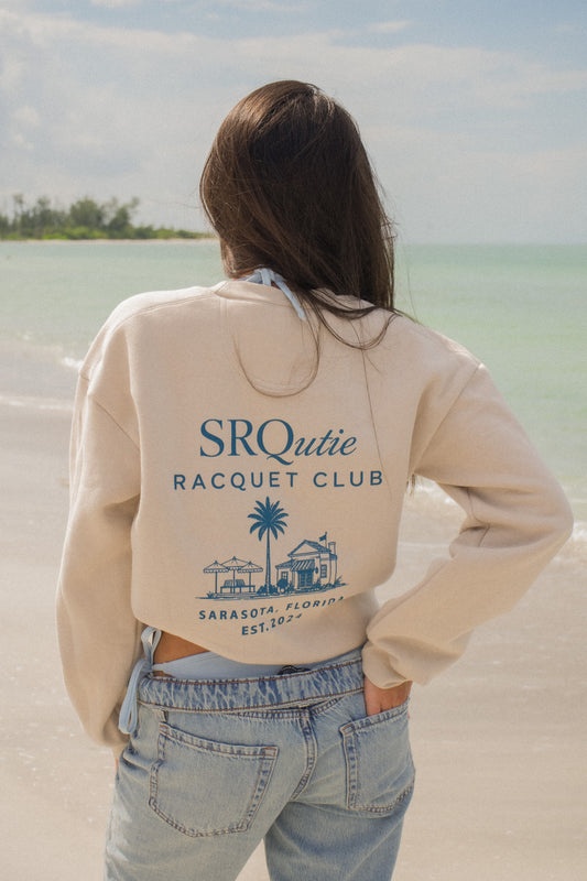 Lifestyle photo of the women's Racquet Club SRQutie Sweatshirt